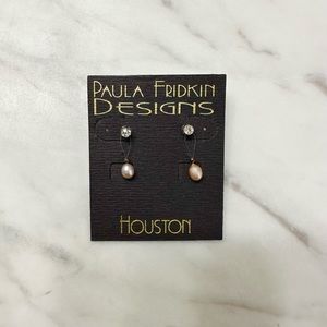 REAL Pink Pearl Earrings with cubic zirconia diamonds